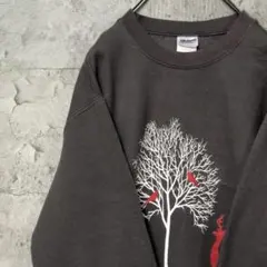 【雰囲気抜群】シカ トリ USA輸入 木 雪景色 スェット