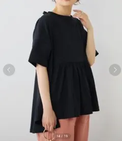 新品タグ付き定価7,480円Du noirバックリボンペプラムTシャツFブラック