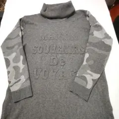 袖は迷彩柄、暖かタートルネックのニットチュニック