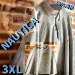 【ノーティカ】フリース ジャケット ハーフジップ 大 刺繍ロゴ グレー 灰 古着