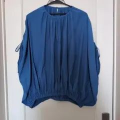 美品】 ストラスブルゴ ブラウス インナー付 S ギャザー ネイビー 紺