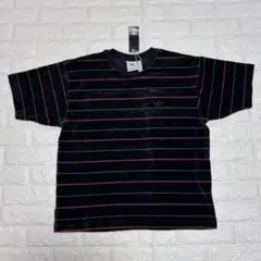 アディダスオリジナルス　ベロア　tシャツ　ボーダー　トップス　ブラック　黒　XL