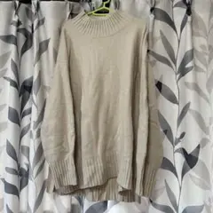 【GU】ベージュ リブ編み ハイネック ニット XL