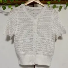 Ｍ　カーディガン　半袖　レース編み　透かし編みカーディガン　カジュアル