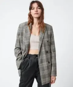 グレー チェック柄 ダブルブレストジャケット
