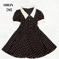 美品✨️SHEIN　シーイン【M】ドット柄 配色襟 半袖ワンピース　くびれのサムネイル
