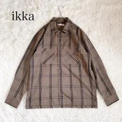 イッカ　メンズ　チェック柄シャツ　ブラウン　長袖　L 綿　混　ゆったり