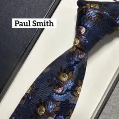 極美品　ポールスミス　ネクタイ　紺　花柄　刺繍　シルクジャガード