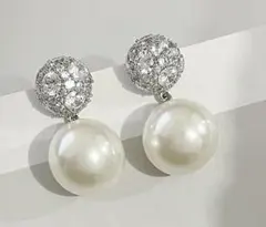 【上品パール】ビジュー パール ピアス シルバー 結婚式 卒業式 入学式　韓国