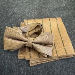 蝶ネクタイ ブラウン ドット柄 2点セット 披露宴 小物 メンズ結婚式 前撮り