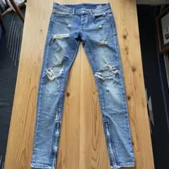 mnml ミニマル ダメージ加工 裾ジップ ストレッチ30