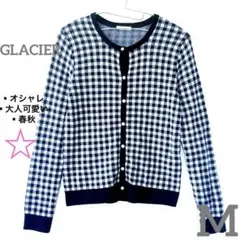 【限定セール✨】GLACIER チェック柄　カーディガン　ネイビー　フルボタンのサムネイル