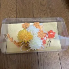 成人式　髪飾り　オレンジ　つまみ細工