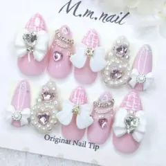 ネイルチップオーダー 地雷系 量産型 ちゅるん リボン 韓国 ピンク 冬ネイル