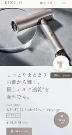 美品 KINUJO Hair Dryer Voyage 本体 ドライヤー　海外