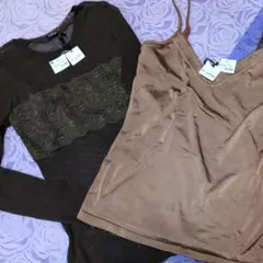 innunder ブラウン レース付きトップスとキャミソールセット