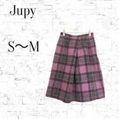 【ジュピー】ウール•アルパカ　 チェック柄　フレアスカート　ピンク　 S~M