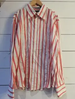 EMPORIO ARMANI 白と赤のストライプ 長袖シャツ XL