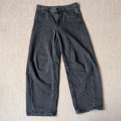 GU ダークグレー ワイドレッグ デニムパンツ