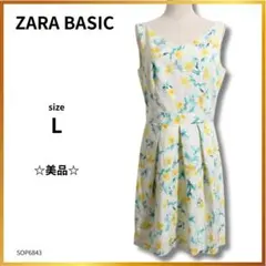 ZARA BASIC ワンピース 膝丈 袖なし 花柄 プリーツ 裏地あり L