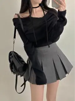 【タグ付き】 GRL タイ付きドレープショート丈リブトップス dk1373 S