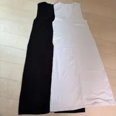 2点セットGU ノースリーブ ロングニットワンピース ブラック ベージュ