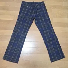 ネイビー グレー チェック フレアパンツ