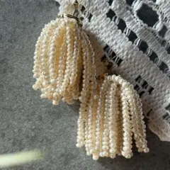 淡水パール　タッセル　ピアス　パール　本真珠　フリンジ　大ぶり　揺れる　ゴールド
