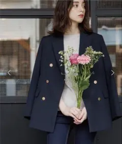 極美品✨オペークドットクリップ　ウールMIX ネイビー　ジャケット　紺ブレ