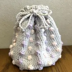 ハンドメイドかぎ針編み巾着袋　ドット