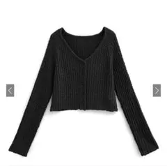 ブラック Vネック ブークレニットカーディガン