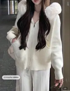 新品 アイボリー フード付きニットセーター ニットセーターカーディガン ファー