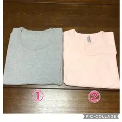 無地 Tシャツ2枚組（グレー、ピンク）（D）