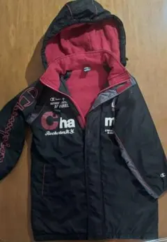 Champion フード付きコート 黒/赤 130cm