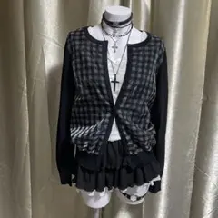 チェック柄カーディガン 切り替えデザイン ダークコア y2k 平成ギャル