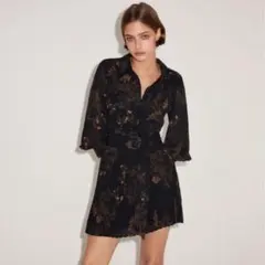 ザラ プリーツワンピース ワンピース 花柄 鯉 和柄 中華 ワンピ xs