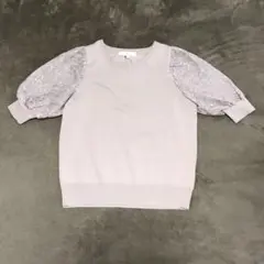 【新品未使用】grove 袖刺繍5分袖プルオーバー M 半袖ニット