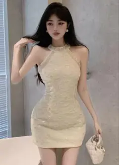 アイボリー レース ミニワンピース ノースリーブ ワンホン 白 ホワイト