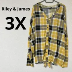 Riley & James 長袖チェックシャツ【3X】　黄色　黒　大きめサイズ
