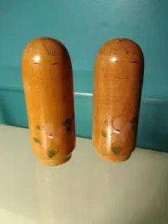 創作こけし 木製花柄こけし 2体セット