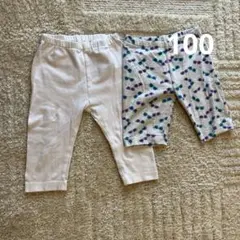 100cm UNIQLOレギンス　2枚セット　7分丈白　5分丈サングラス柄グレー