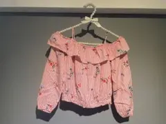 H & Ｍオフショルダー花柄ストライプシャツ　140㎝　平成ギャル　x2k