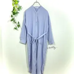 サマンサモスモスブルー スタンドカラーロングシャツワンピース(F)ゆったり 長袖