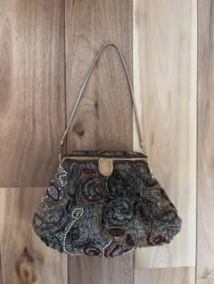 総ビーズ ハンドバッグ ヴィンテージ 昭和レトロ 和装 パーティー 幾何学模様