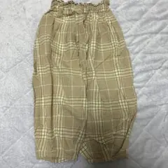 ベージュ系チェック ウエストゴム ロングパンツ
