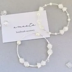 No400 ビーズバングル 鈴蘭 フラワーブレスレット クリア パールバングル