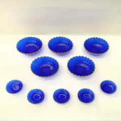 【保管品】天金 菊小判 のぞき 洗鉢 ルリ 瑠璃ガラス 各5客 箱入 保管品】天金 菊小判 のぞき 洗鉢 ルリ 瑠璃ガラス 各5客 箱