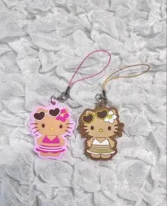 サンリオ ハローキティ 日焼けキティ ラバーストラップ ピンク ブラウン