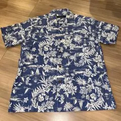 ハワイアンプリント 半袖シャツ 青