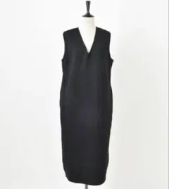 SLOANE 12Gメリノウールミラノリブ Vネックワンピース 黒 2